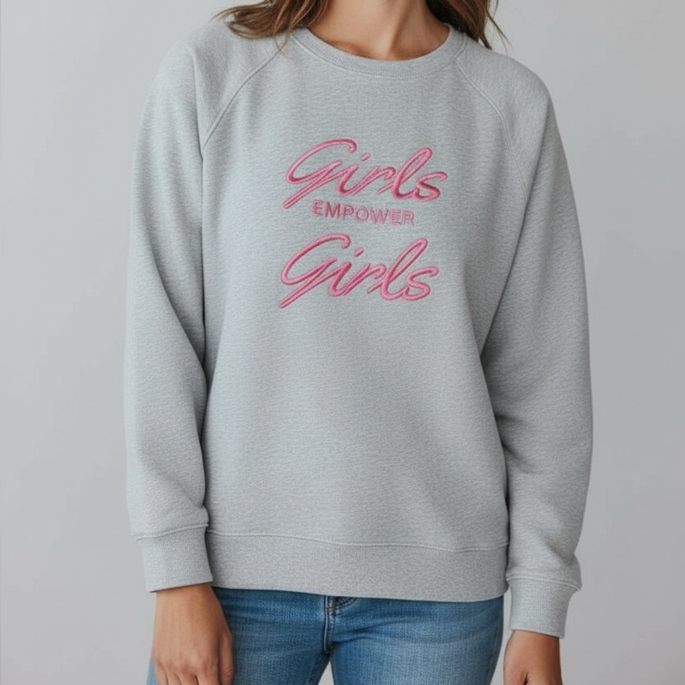 H&M Girls empower Girls Embroidered Front‎ Sweatshirt Size M Marled White